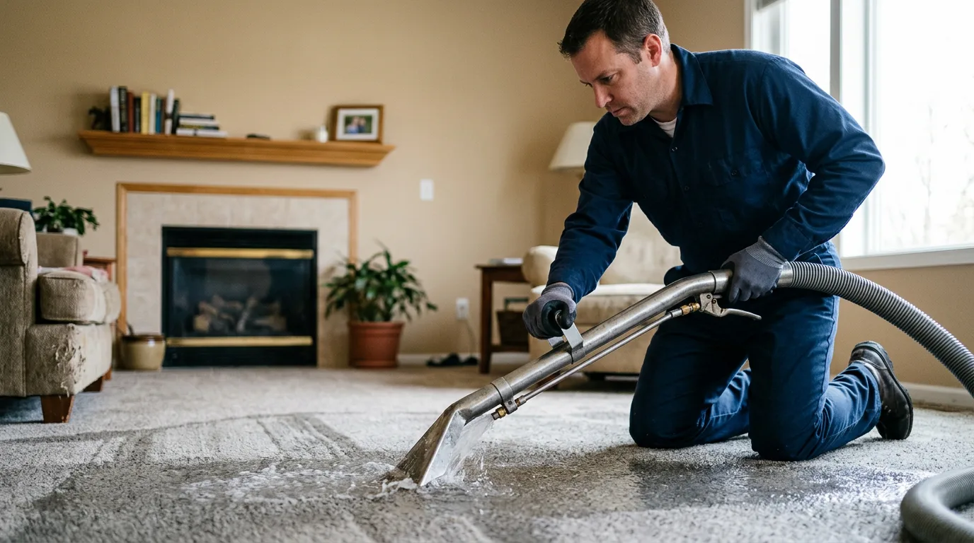 Water damage restoration technician working near Darien, CT